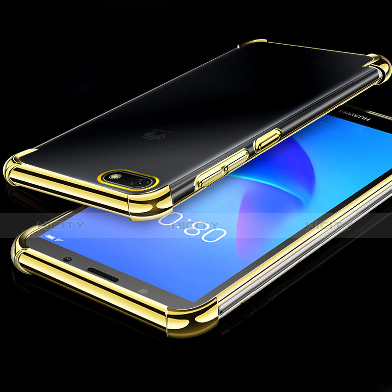 Custodia Silicone Trasparente Ultra Sottile Cover Morbida H01 per Huawei Y5 (2018) Oro