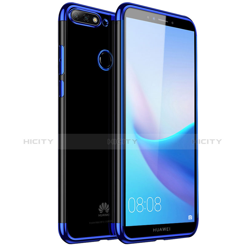 Custodia Silicone Trasparente Ultra Sottile Cover Morbida H01 per Huawei Y7 (2018) Blu