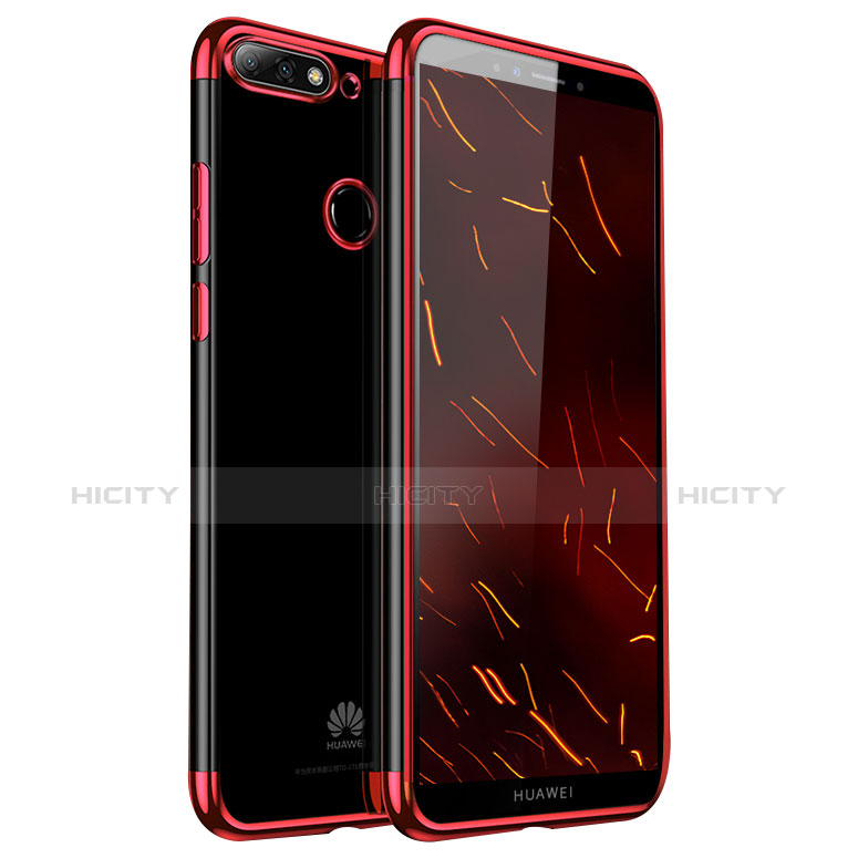 Custodia Silicone Trasparente Ultra Sottile Cover Morbida H01 per Huawei Y7 (2018) Rosso