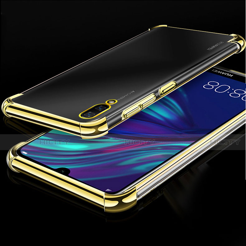 Custodia Silicone Trasparente Ultra Sottile Cover Morbida H01 per Huawei Y7 (2019) Oro