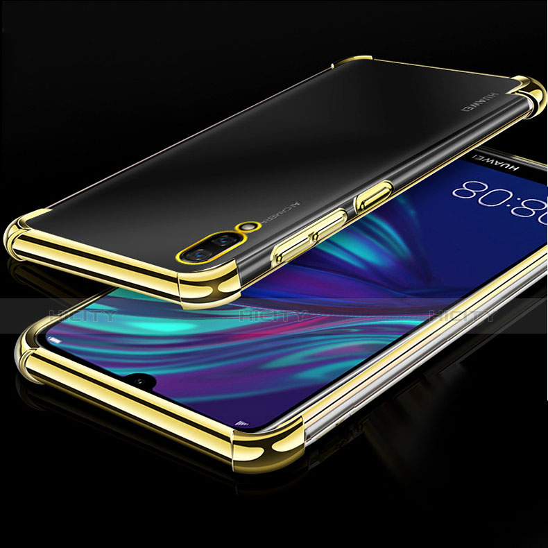 Custodia Silicone Trasparente Ultra Sottile Cover Morbida H01 per Huawei Y7 Prime (2019) Oro