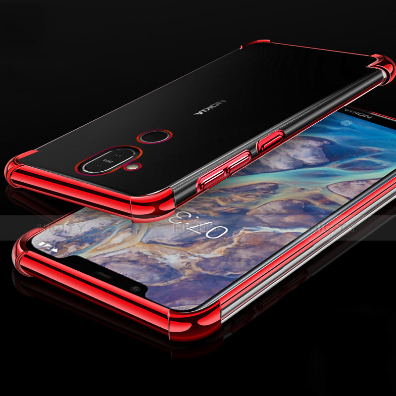 Custodia Silicone Trasparente Ultra Sottile Cover Morbida H01 per Nokia 7.1 Plus Rosso