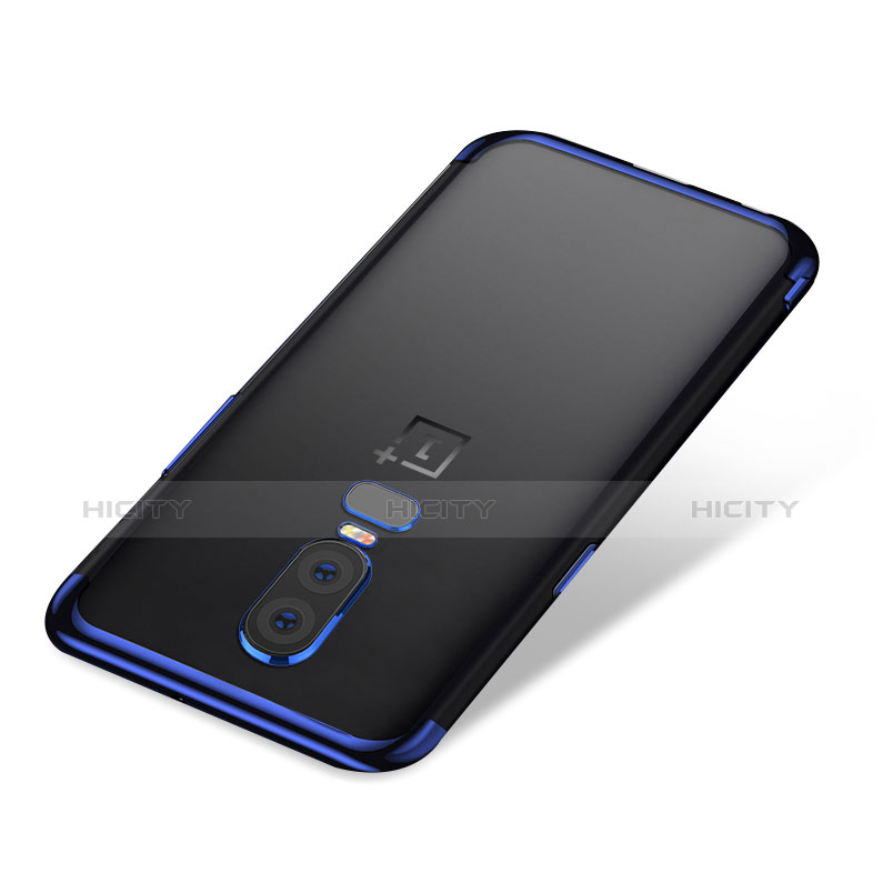 Custodia Silicone Trasparente Ultra Sottile Cover Morbida H01 per OnePlus 6 Blu