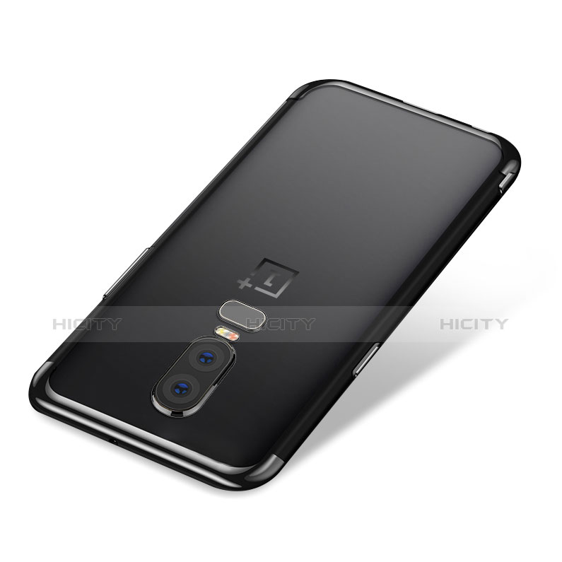 Custodia Silicone Trasparente Ultra Sottile Cover Morbida H01 per OnePlus 6 Nero