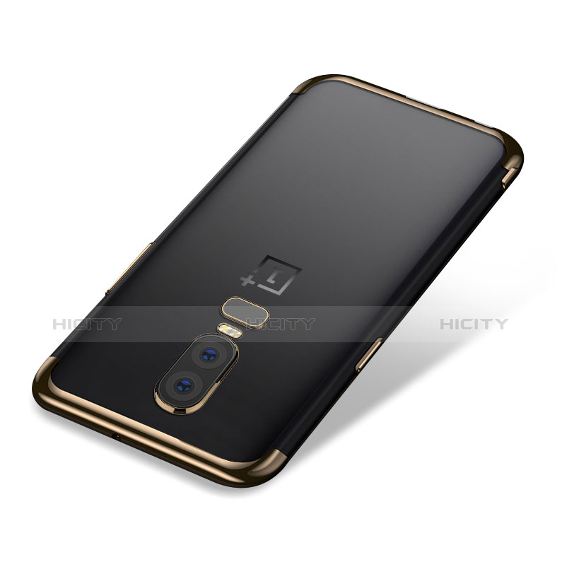 Custodia Silicone Trasparente Ultra Sottile Cover Morbida H01 per OnePlus 6 Oro