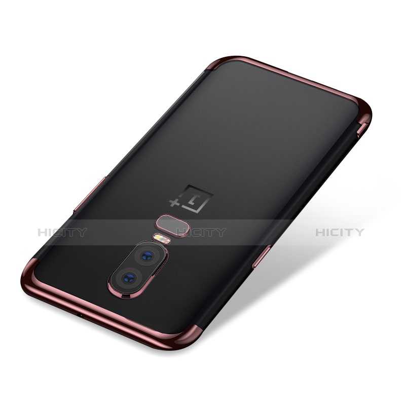 Custodia Silicone Trasparente Ultra Sottile Cover Morbida H01 per OnePlus 6 Oro Rosa