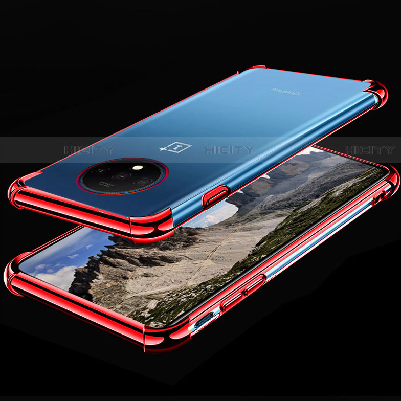 Custodia Silicone Trasparente Ultra Sottile Cover Morbida H01 per OnePlus 7T Rosso