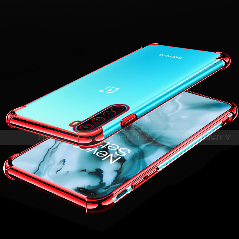 Custodia Silicone Trasparente Ultra Sottile Cover Morbida H01 per OnePlus Nord Rosso