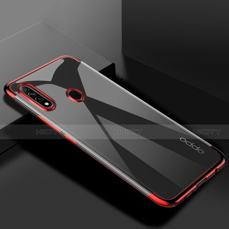 Custodia Silicone Trasparente Ultra Sottile Cover Morbida H01 per Oppo A8 Rosso