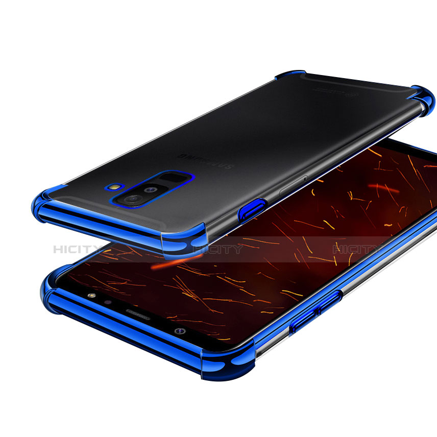 Custodia Silicone Trasparente Ultra Sottile Cover Morbida H01 per Samsung Galaxy A6 Plus Blu