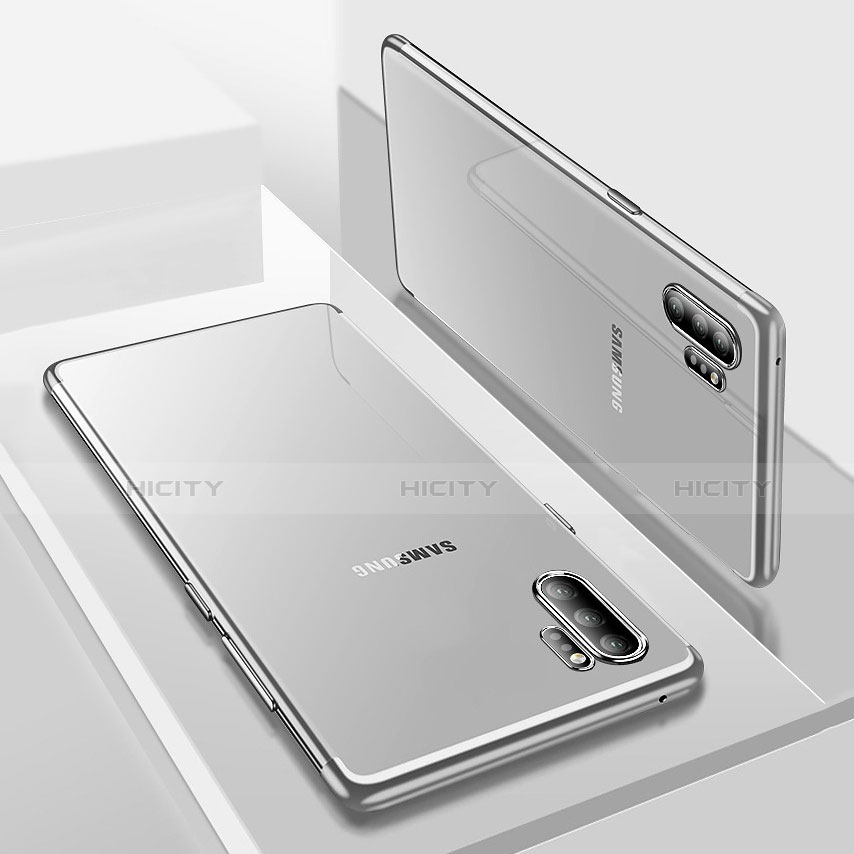 Custodia Silicone Trasparente Ultra Sottile Cover Morbida H01 per Samsung Galaxy Note 10 Plus 5G Argento