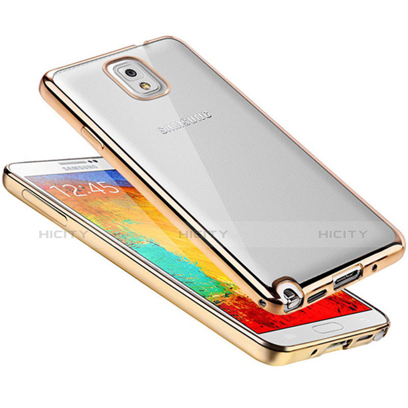 Custodia Silicone Trasparente Ultra Sottile Cover Morbida H01 per Samsung Galaxy Note 3 N9000 Oro