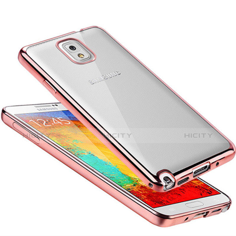 Custodia Silicone Trasparente Ultra Sottile Cover Morbida H01 per Samsung Galaxy Note 3 N9000 Oro Rosa