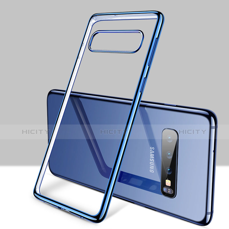 Custodia Silicone Trasparente Ultra Sottile Cover Morbida H01 per Samsung Galaxy S10 Blu