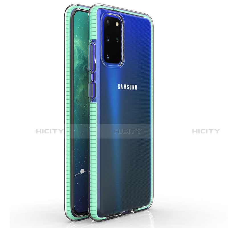 Custodia Silicone Trasparente Ultra Sottile Cover Morbida H01 per Samsung Galaxy S20 Plus 5G Ciano