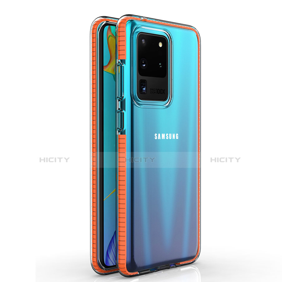 Custodia Silicone Trasparente Ultra Sottile Cover Morbida H01 per Samsung Galaxy S20 Ultra 5G Arancione