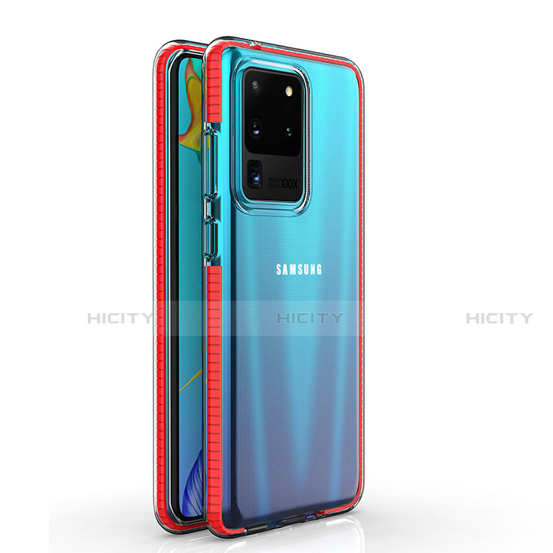Custodia Silicone Trasparente Ultra Sottile Cover Morbida H01 per Samsung Galaxy S20 Ultra Rosso
