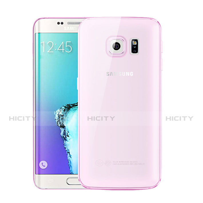 Custodia Silicone Trasparente Ultra Sottile Cover Morbida H01 per Samsung Galaxy S6 Edge+ Plus SM-G928F Rosa