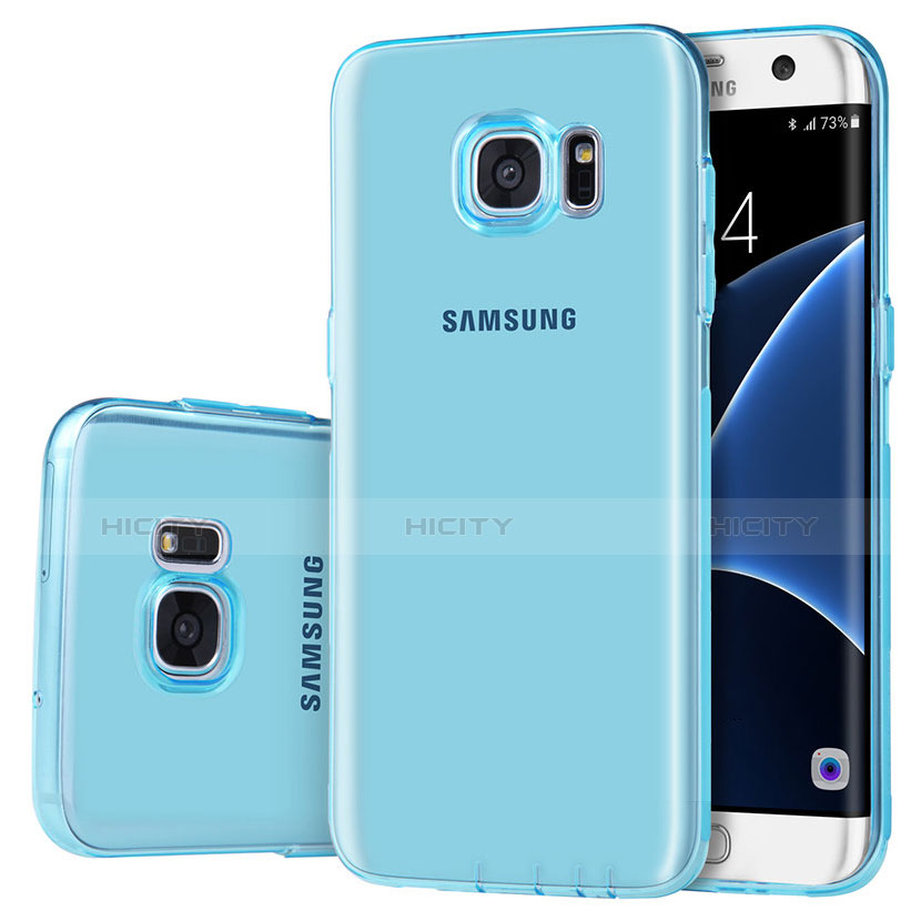 Custodia Silicone Trasparente Ultra Sottile Cover Morbida H01 per Samsung Galaxy S7 Edge G935F Blu