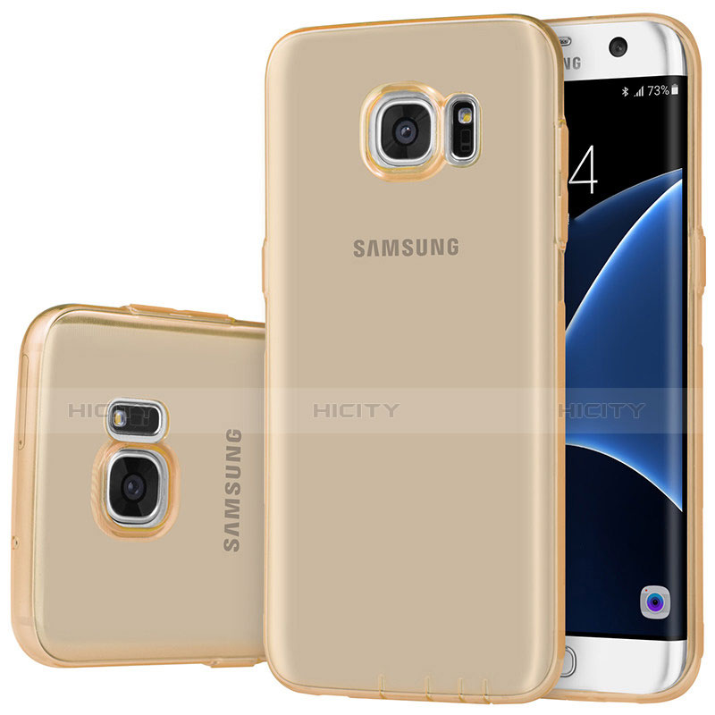Custodia Silicone Trasparente Ultra Sottile Cover Morbida H01 per Samsung Galaxy S7 Edge G935F Oro