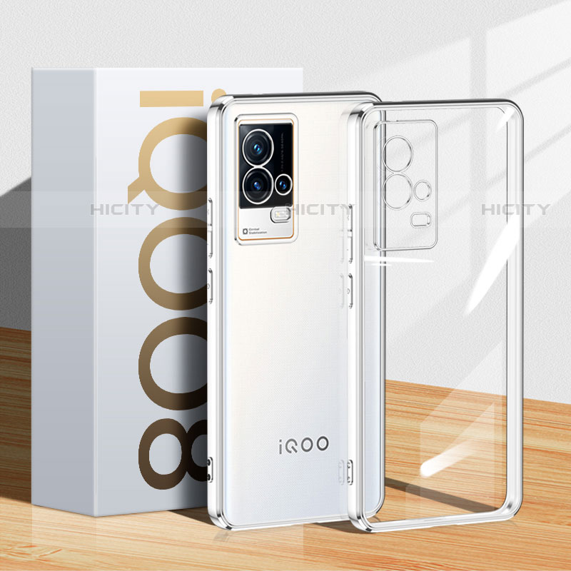 Custodia Silicone Trasparente Ultra Sottile Cover Morbida H01 per Vivo iQOO 8 5G Argento