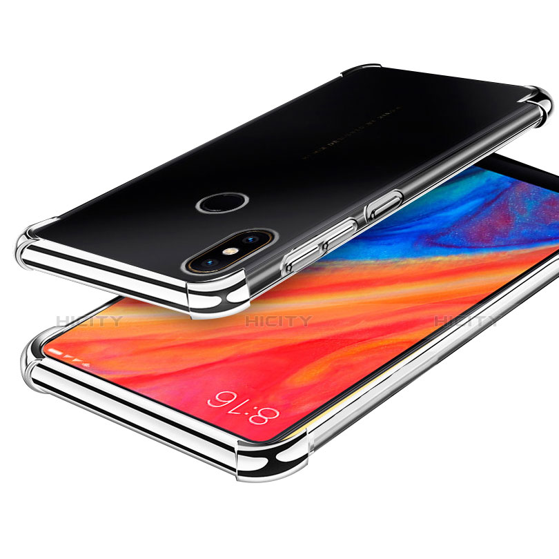 Custodia Silicone Trasparente Ultra Sottile Cover Morbida H01 per Xiaomi Mi Mix 2S Argento