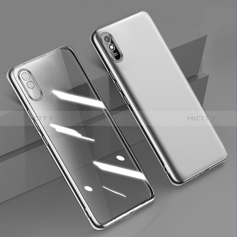 Custodia Silicone Trasparente Ultra Sottile Cover Morbida H01 per Xiaomi Redmi 9A Argento