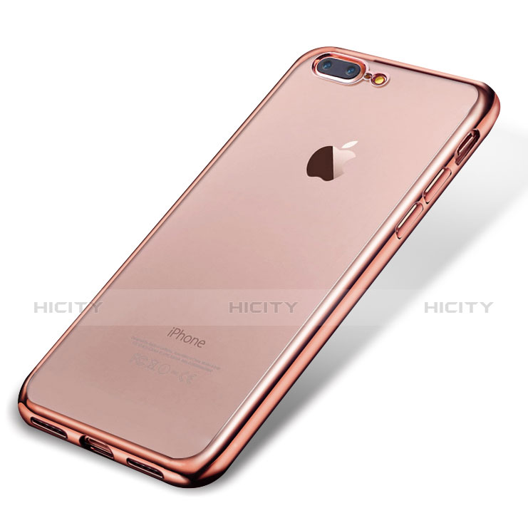 Custodia Silicone Trasparente Ultra Sottile Cover Morbida H02 per Apple iPhone 8 Plus Oro Rosa