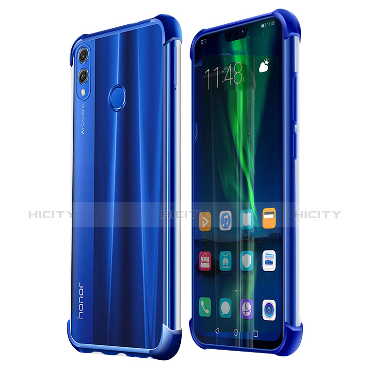 Custodia Silicone Trasparente Ultra Sottile Cover Morbida H02 per Huawei Honor 8X Blu