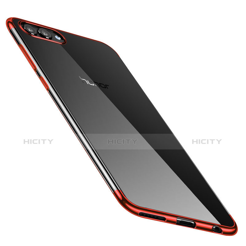 Custodia Silicone Trasparente Ultra Sottile Cover Morbida H02 per Huawei Honor V10 Rosso