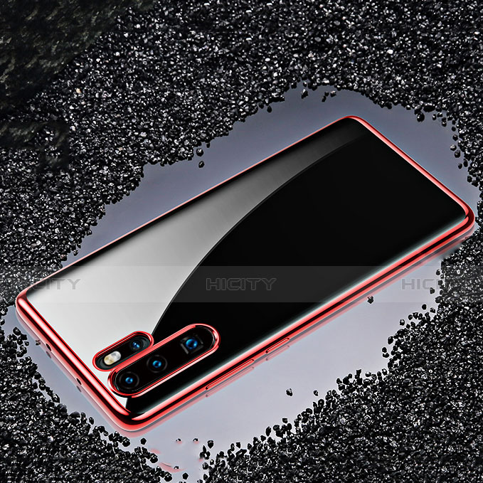 Custodia Silicone Trasparente Ultra Sottile Cover Morbida H02 per Huawei P30 Pro Rosso