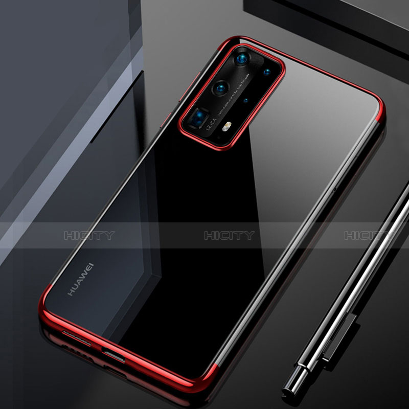 Custodia Silicone Trasparente Ultra Sottile Cover Morbida H02 per Huawei P40 Pro+ Plus Rosso