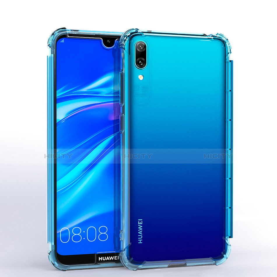 Custodia Silicone Trasparente Ultra Sottile Cover Morbida H02 per Huawei Y7 Prime (2019) Cielo Blu
