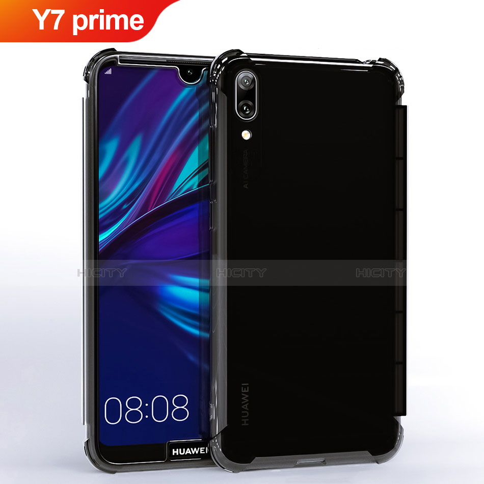 Custodia Silicone Trasparente Ultra Sottile Cover Morbida H02 per Huawei Y7 Prime (2019) Nero