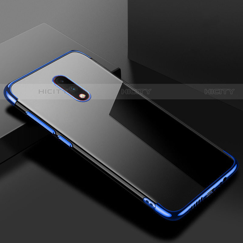 Custodia Silicone Trasparente Ultra Sottile Cover Morbida H02 per OnePlus 7 Blu
