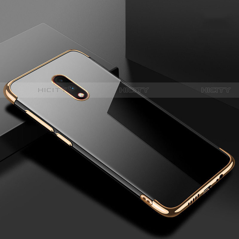 Custodia Silicone Trasparente Ultra Sottile Cover Morbida H02 per OnePlus 7 Oro