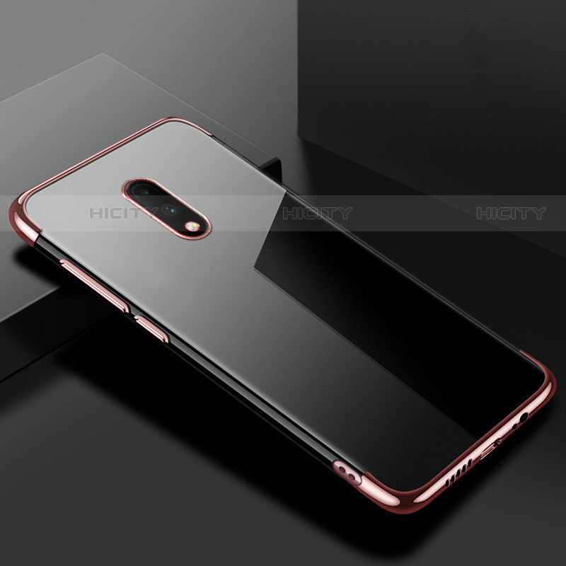 Custodia Silicone Trasparente Ultra Sottile Cover Morbida H02 per OnePlus 7 Oro Rosa