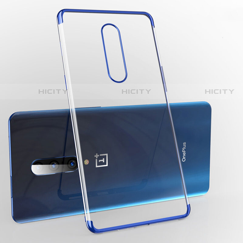 Custodia Silicone Trasparente Ultra Sottile Cover Morbida H02 per OnePlus 7 Pro Blu