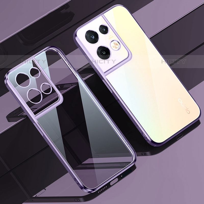 Custodia Silicone Trasparente Ultra Sottile Cover Morbida H02 per Oppo Reno8 Pro 5G Viola