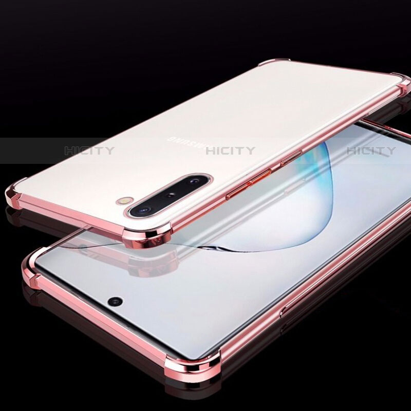 Custodia Silicone Trasparente Ultra Sottile Cover Morbida H02 per Samsung Galaxy Note 10 5G Oro Rosa