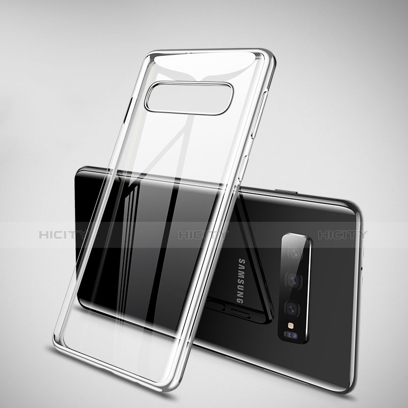 Custodia Silicone Trasparente Ultra Sottile Cover Morbida H02 per Samsung Galaxy S10 Argento