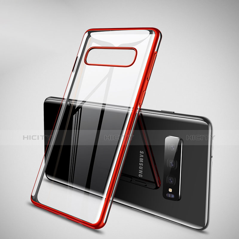 Custodia Silicone Trasparente Ultra Sottile Cover Morbida H02 per Samsung Galaxy S10 Rosso