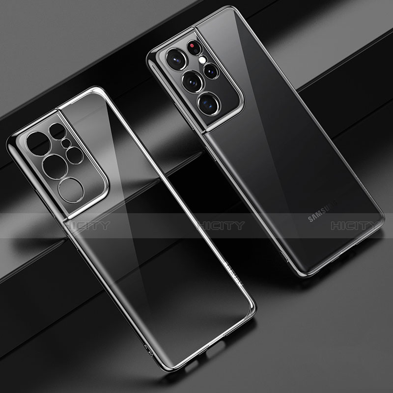 Custodia Silicone Trasparente Ultra Sottile Cover Morbida H02 per Samsung Galaxy S21 Ultra 5G Nero