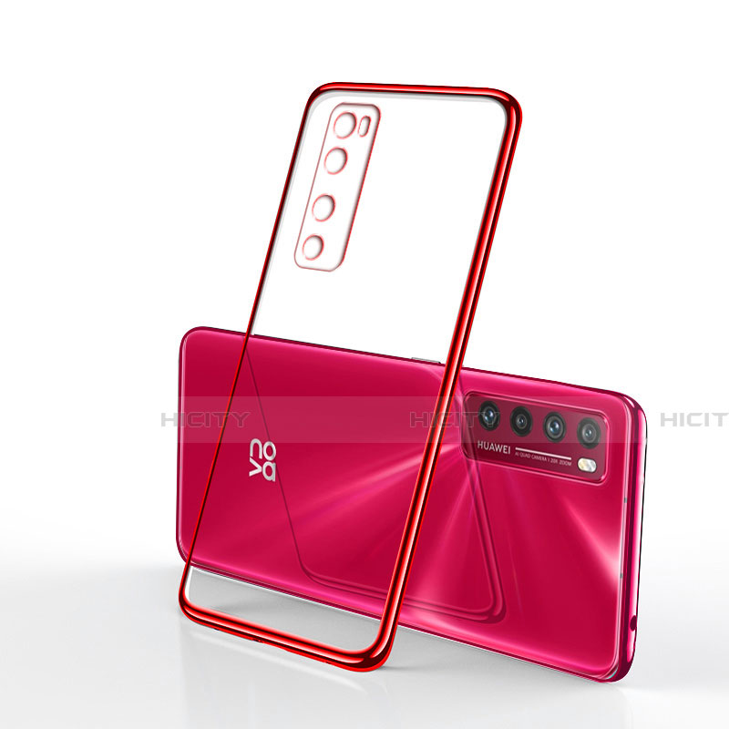 Custodia Silicone Trasparente Ultra Sottile Cover Morbida H03 per Huawei Nova 7 5G Rosso