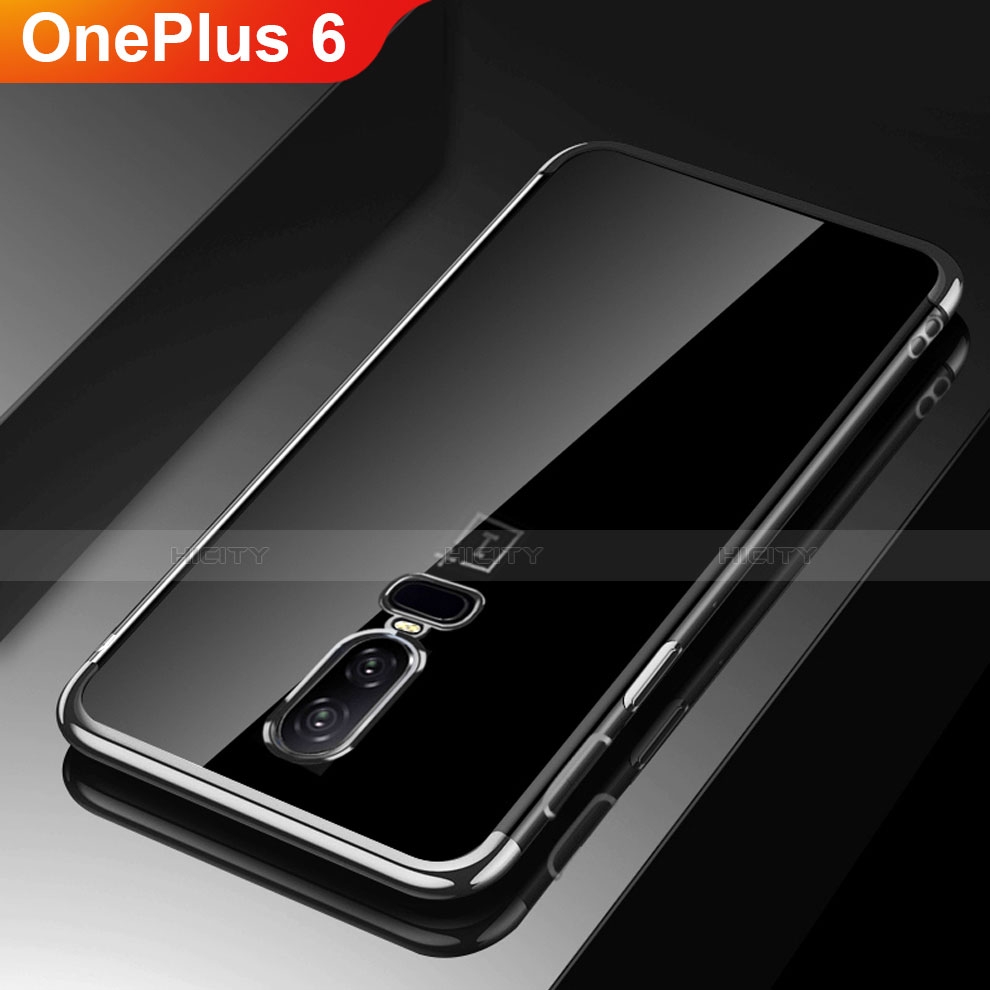 Custodia Silicone Trasparente Ultra Sottile Cover Morbida H03 per OnePlus 6 Nero