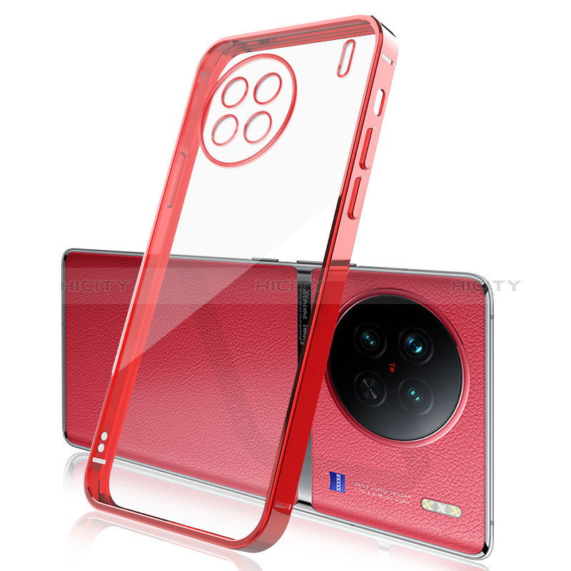 Custodia Silicone Trasparente Ultra Sottile Cover Morbida H03 per Vivo X90 5G Rosso