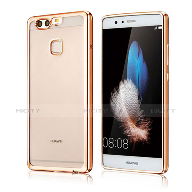 Custodia Silicone Trasparente Ultra Sottile Cover Morbida H04 per Huawei P9 Oro