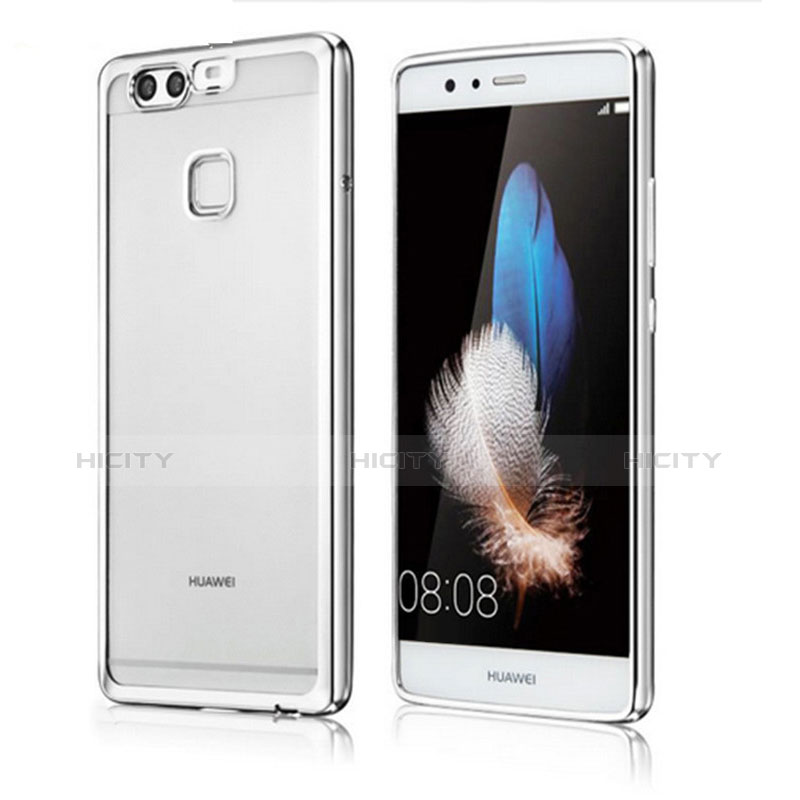 Custodia Silicone Trasparente Ultra Sottile Cover Morbida H04 per Huawei P9 Plus Argento