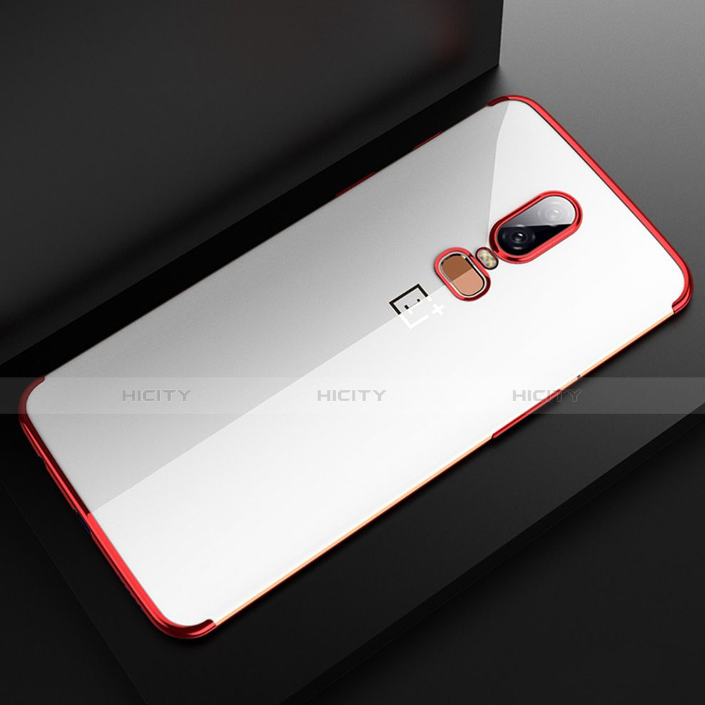 Custodia Silicone Trasparente Ultra Sottile Cover Morbida H04 per OnePlus 6 Rosso