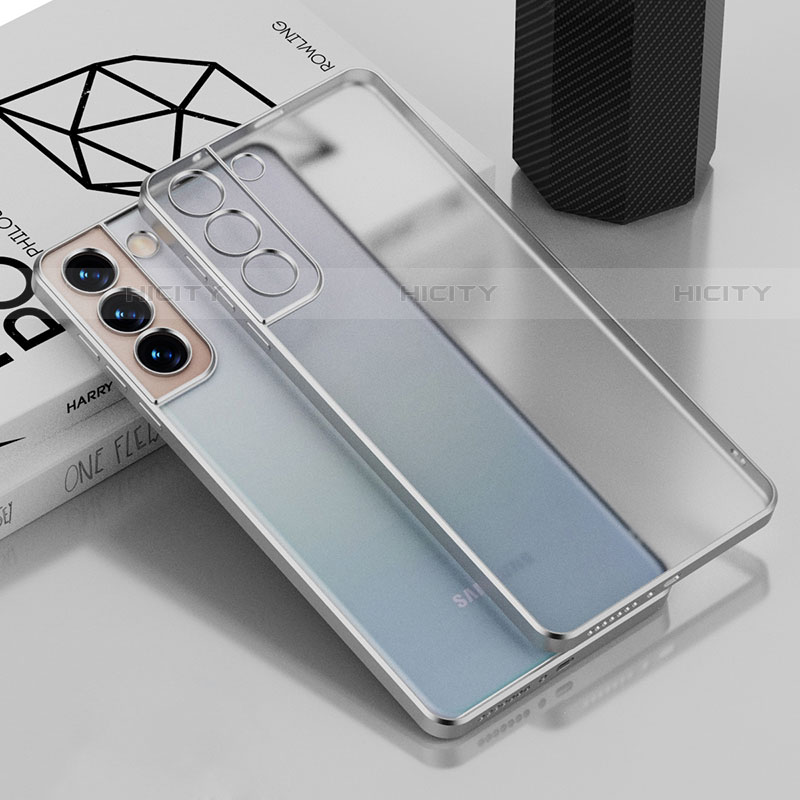 Custodia Silicone Trasparente Ultra Sottile Cover Morbida H04 per Samsung Galaxy S22 5G Argento